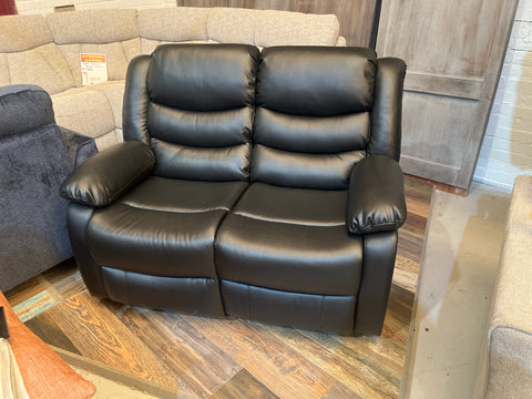 2 Seater reclining  faux leather sofa in black