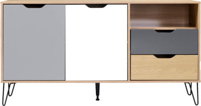 Bergen 2 Door 2 Drawer Sideboard in Oak Effect/Whjte /Grey