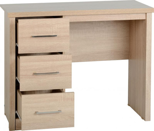 Lisbon 3 drawer dressing table set available in either light oak veneer effect or black wood grain