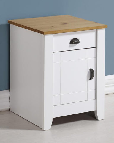 Ludlow 1 Drawer 1 Door Bedside Cabinet in White/Oak Lacquer or Grey/Oak Lacquer