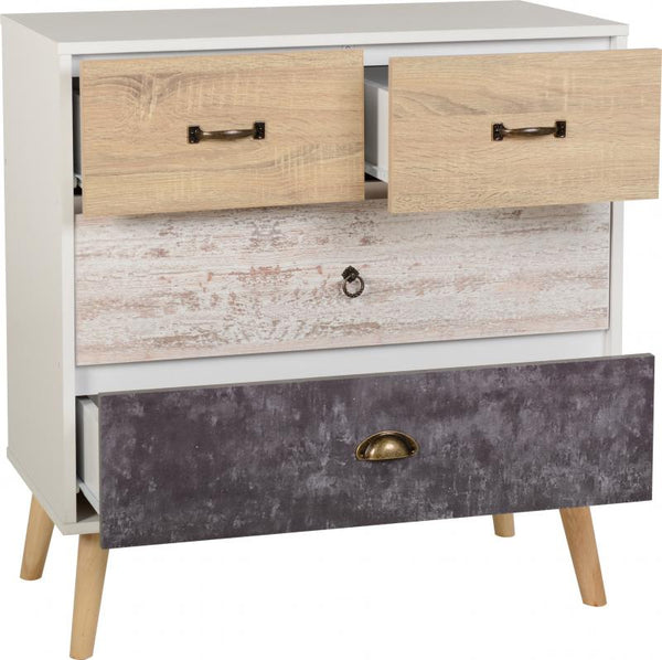 Nordic 2+2 Drawer chest in White/Distressed Effect