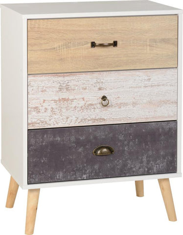 Nordic 3 Drawer chest in White/Distressed Effect