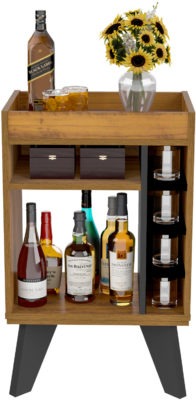 Naples Mini Bar/Side Table in Black/Pine Effect