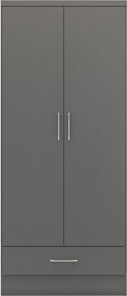 Nevada 2 Door 1 Drawer Wardrobe in 3D Grey Effect