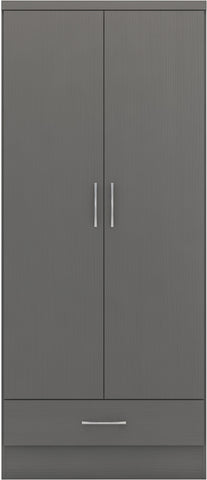 Nevada 2 Door 1 Drawer Wardrobe in 3D Grey Effect