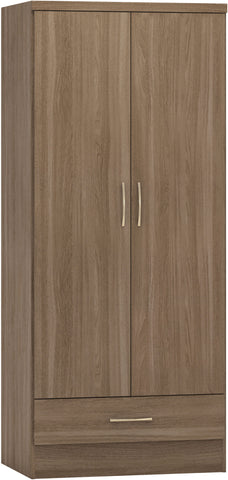 Nevada 2 Door 1 Drawer Wardrobe in Rustic Oak Effect