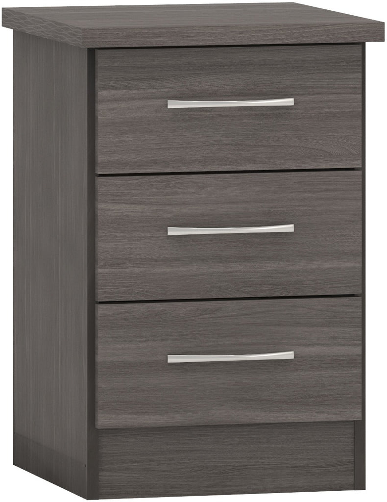 Nevada 3 Drawer Bedside Chest in Black Wood Grain
