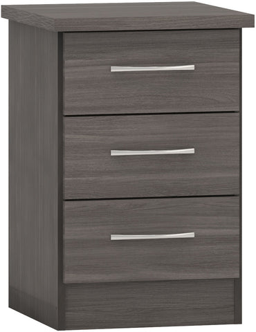 Nevada 3 Drawer Bedside Chest in  Black Wood Grain