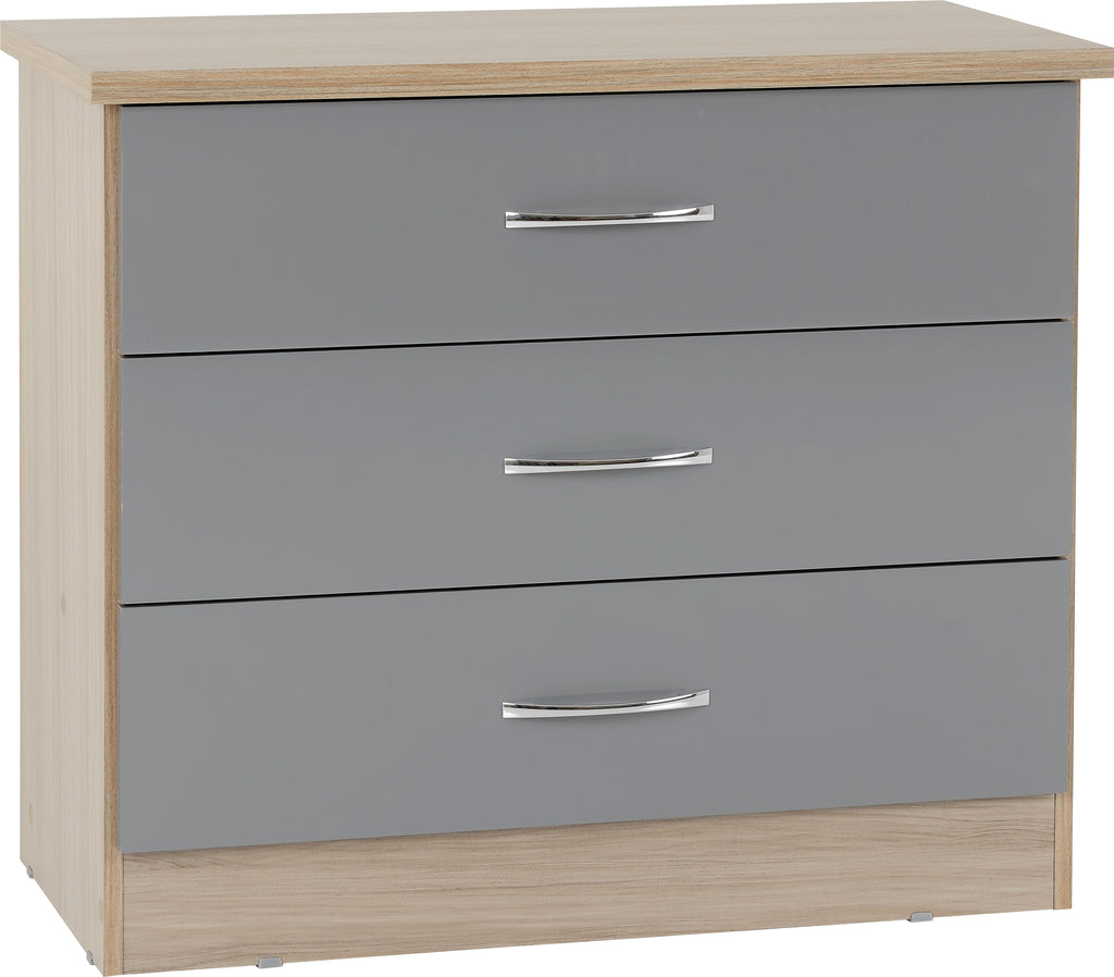 Nevada 3 Drawer Chest in Grey Gloss/Light Oak Effect Veneer