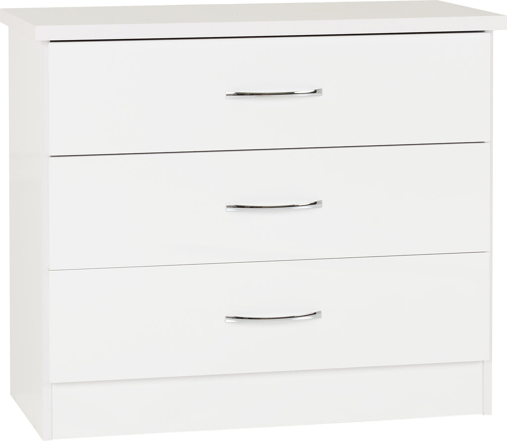 Nevada 3 Drawer Chest in White Gloss