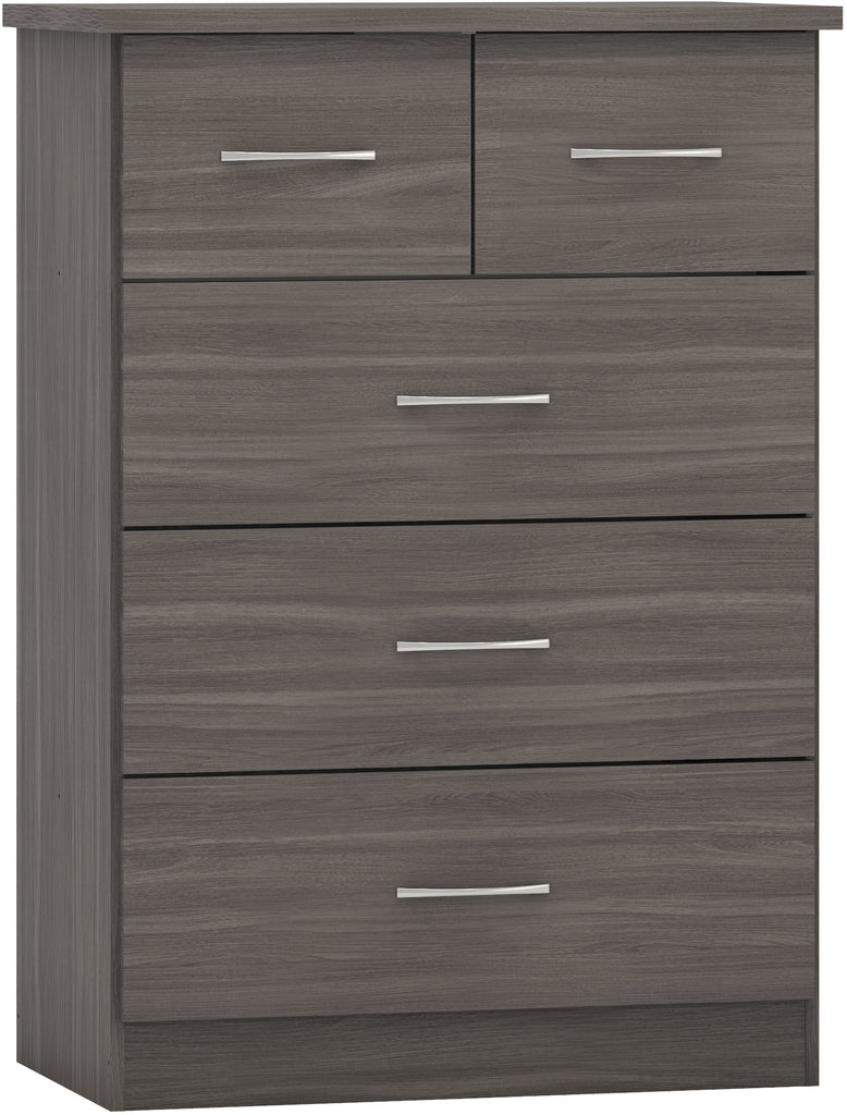 Nevada 3+2 Drawer Chest in Blacwood Grain Effect