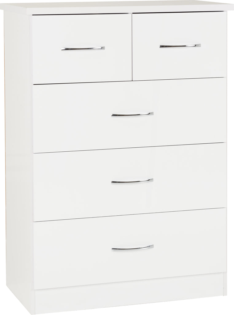 Nevada 3+2 Drawer Chest in White Gloss