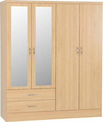 Nevada 4 Door 2 Drawer Mirrored Wardrobe in Sonoma Oak Venner Effect