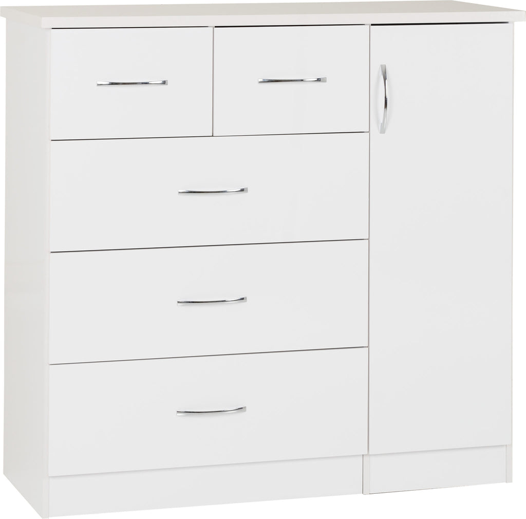 Nevada 5 Drawer Low Wardrobe in White Gloss