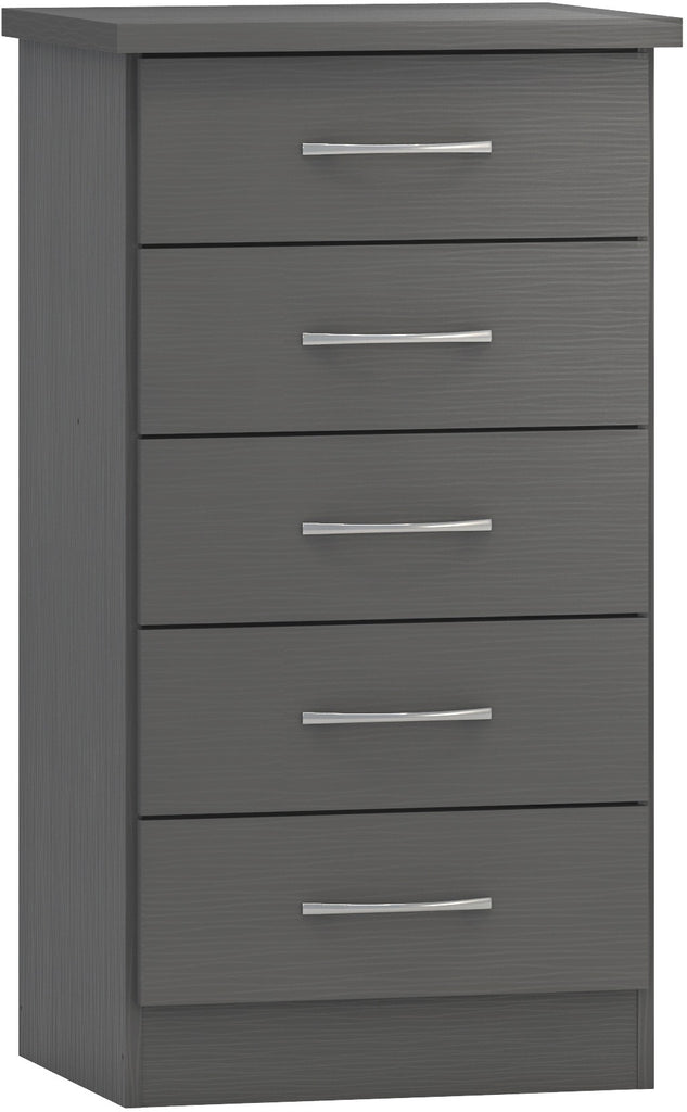 Nevada 5 Drawer Narrow Chest in Grey 3D Effect