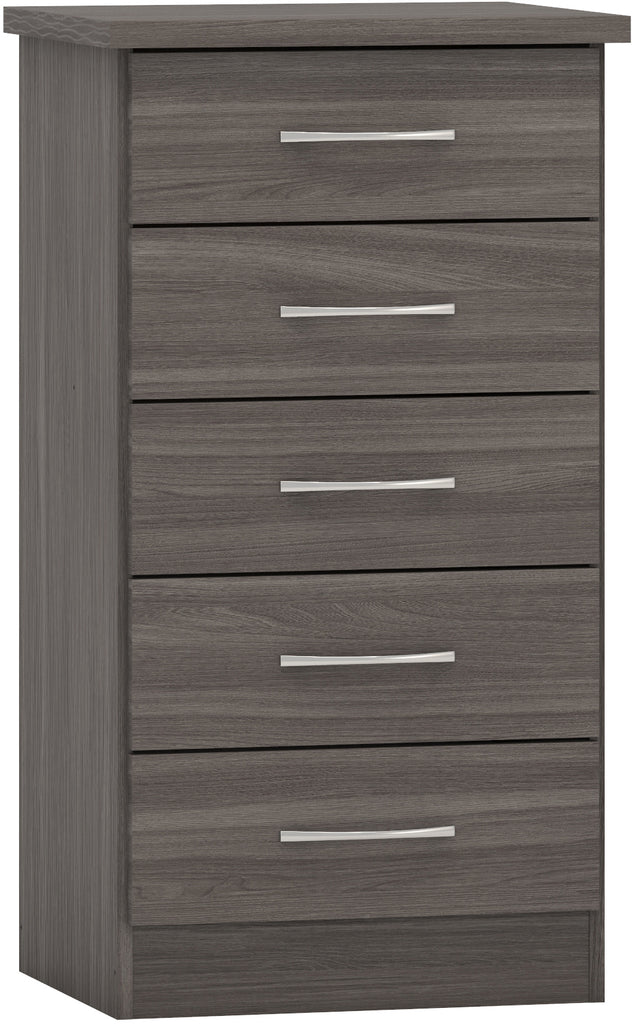 Nevada 5 Drawer Narrow Chest in Black Wood Grain Effect Veneer