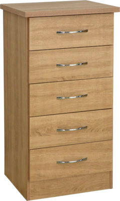 Nevada 5 Drawer Narrow Chest in Sonoma Oak Effect Veneer