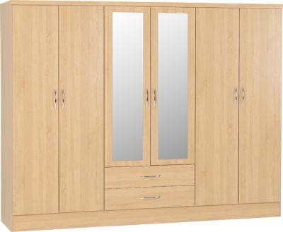 Nevada 6 Door 2 Drawer Mirrored Wardrobe in Sonoma Oak Effect Venner