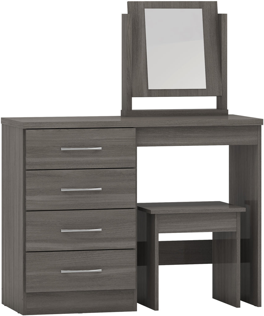 Nevada 4 Drawer Dressing Table Set in Black Wood Grain Effect