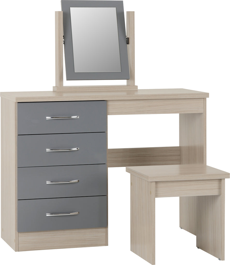 Nevada 4 Drawer Dressing Table Set in Grey Gloss/Light Oak Effect Veneer