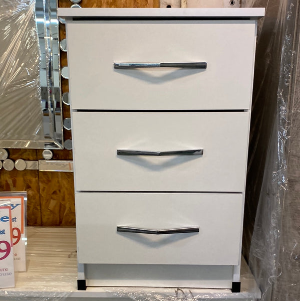 UK Furniture 3 Drawer Bedside Chest in White The Furniture Warehouse