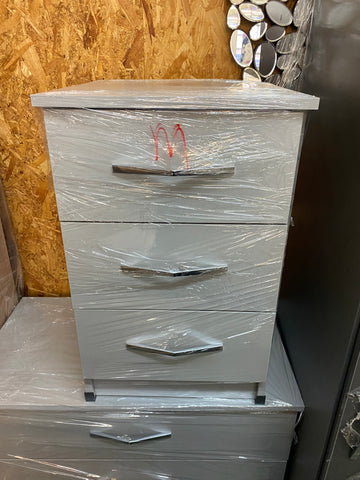 UK Furniture 3 Drawer Bedside Chest in Silver Grey Effect Veneer