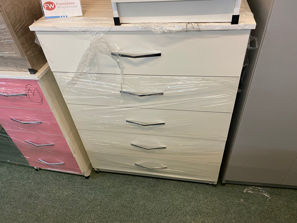UK Furniture 5 Drawer Chest in White Effect Veneer