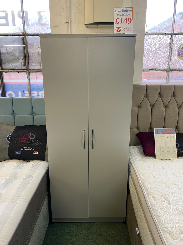 UK Furniture 2 Door Wardrobe in Silver Grey Effect Veneer