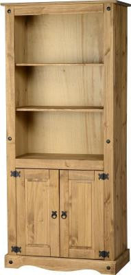 Corona 2 Door Display Unit/Bookcase in Distressed Waxed Pine