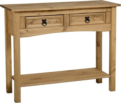 Corona 2 Drawer Console Table with Shelf in Distressed Waxed Pine