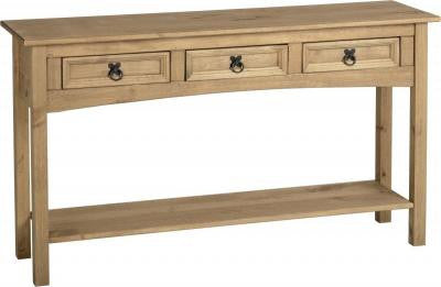 Corona 3 Drawer Console Table with Shelf in Distressed Waxed Pine