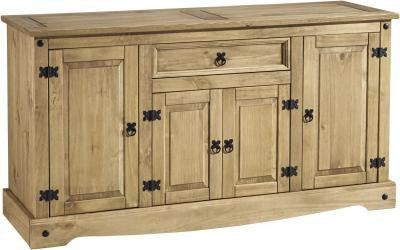 Corona 4 Door 1 Drawer Sideboard in Distressed Waxed Pine