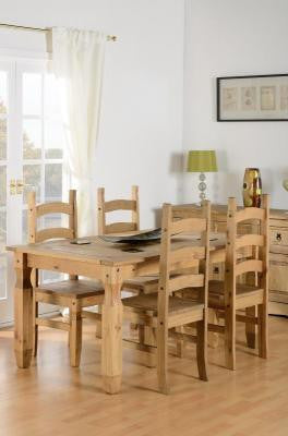 Corona 5' Dining Table and 4 Chairs in Distressed Waxed Pine