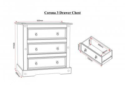 Corona 3 Drawer large chest in Distressed Wax Pine.