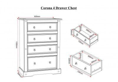 Corona 4 Drawer Chest of Drawers in Distressed Waxed Pine.