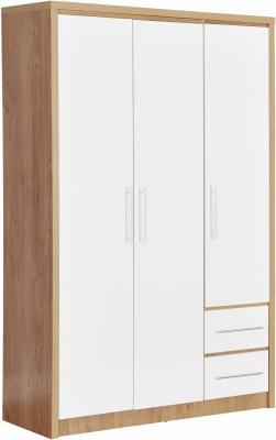 Seville 3 Door 2 Drawer Wardrobe in Light Oak Effect Veneer/White High Gloss