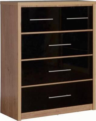 Seville 3+2 Drawer Chest in Light Oak Effect Veneer/Black High Gloss