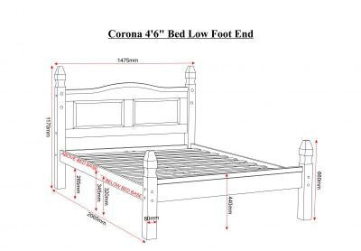 Corona 4'6" Woooden Bed Low Foot End in Distressed Waxed Pine.
