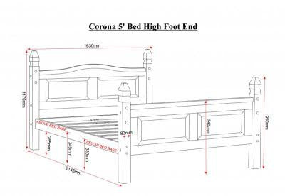 Corona 5' Wooden Bed High Foot End in Distressed Waxed Pine.