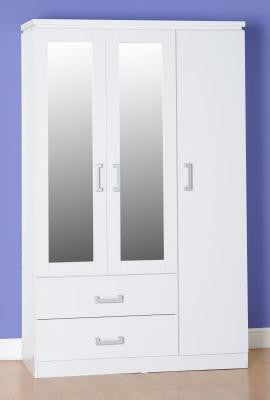 Charles 3 Door 2 Drawer Mirrored Wardrobe in Oak Effect Veneer with Walnut Trim also NOW Available in White