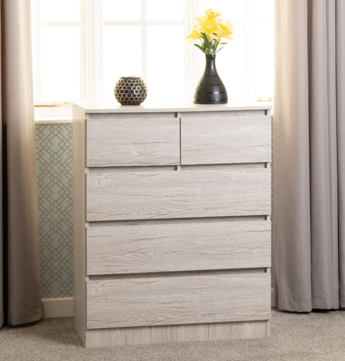 Malvern 3+2 Drawer chest in Urban Snow