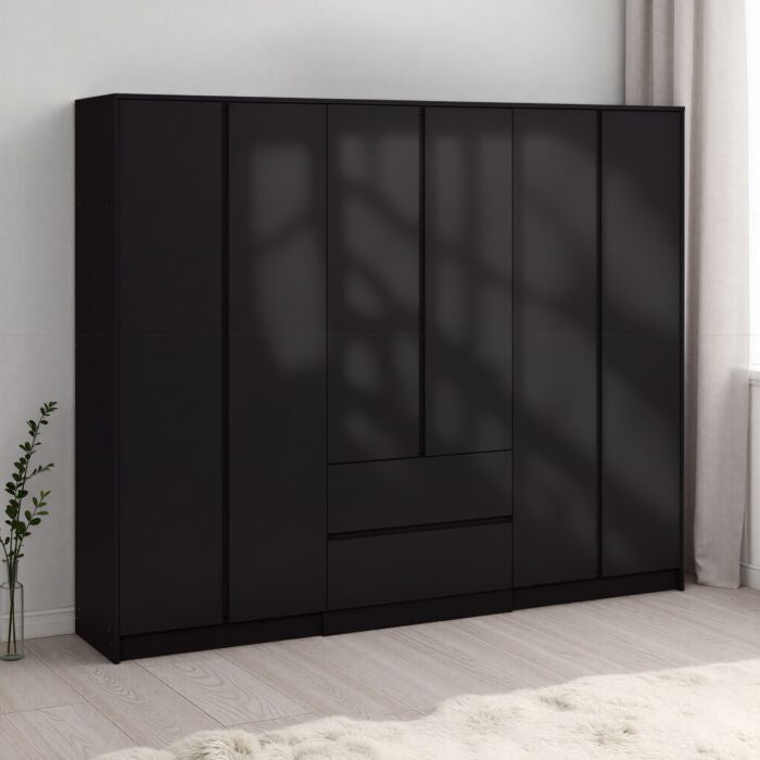 Malvern 6 door 2 drawer wardrobe in Black