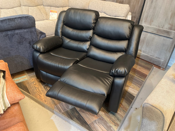 2 Seater reclining  faux leather sofa in black