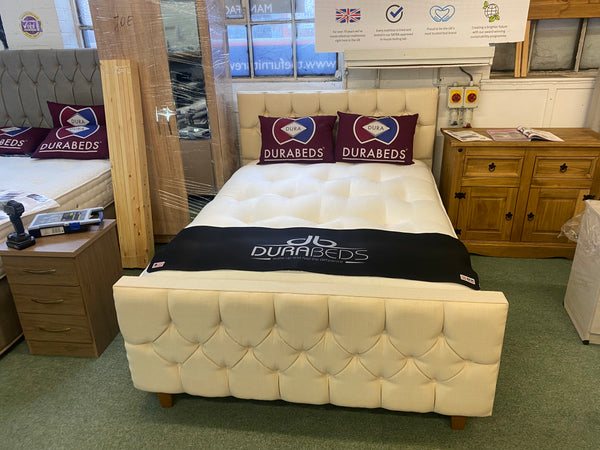 Beautiful double bed frame (available in about 40 colours and fabrics)
Prices start at £449.00 for the double bed frame and mattress when purchased together 😊
Fantastic value!!!