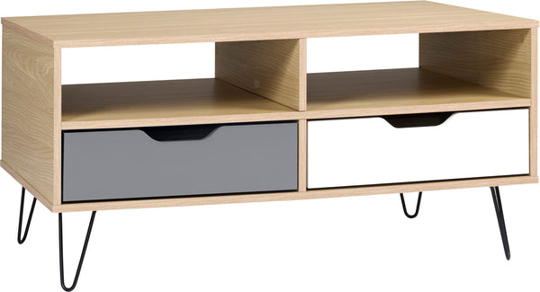 Bergen 2 Drawer Coffee Table in Oak Effect/White/Grey