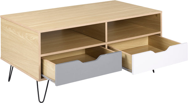 Bergen 2 Drawer Coffee Table in Oak Effect/White/Grey