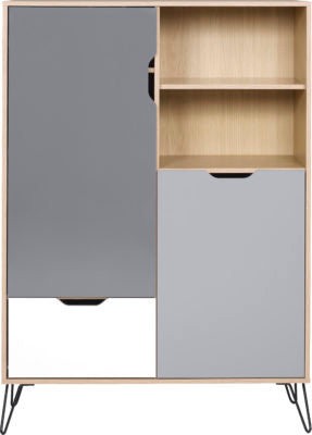 Bergen Tall Sideboard/Winerack in Oak Effect/Whjte /Grey