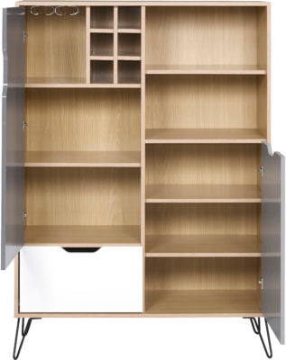 Bergen Tall Sideboard/Winerack in Oak Effect/Whjte /Grey