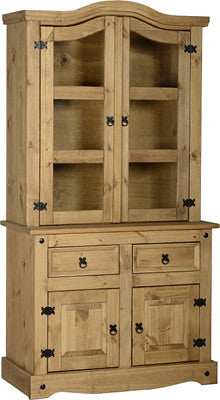 Corona 3' Buffet Hutch in Distressed Waxed Pine/Clear Glass