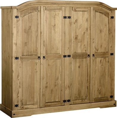 Corona 4 Door Wardrobe in Distressed Waxed Pine.